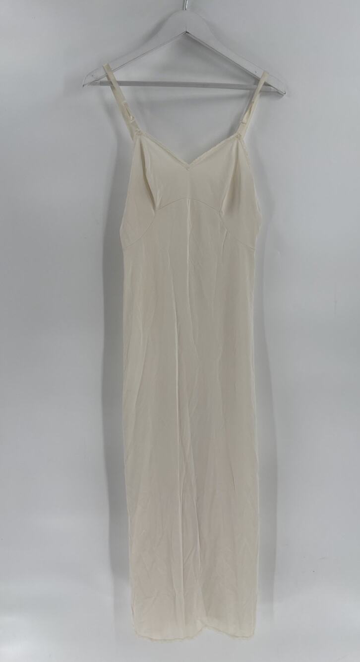 ShadowLine Vintage Slip Dress Womens 34 Ivory 70s 80s Lace Side Slit Adjustable